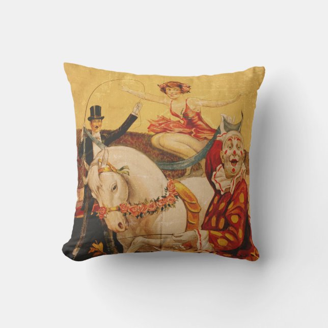 Vintage Circus Art Throw Pillow (Front)