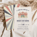 Vintage Circus Baby Shower Invitation<br><div class="desc">Come one,  come all! Invite guests to celebrate the mother to be with this cute vintage style circus tent baby shower invitation. Off white card features a watercolor circus tent illustration with vintage playbill lettering and a colourful patterned backer.</div>
