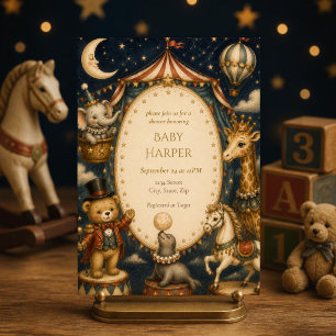 Vintage Circus Baby Shower Invitation   Whimsical