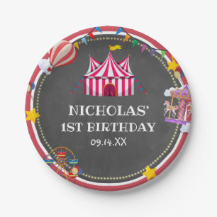 Vintage Circus Balloon Come One Come All Birthday  Paper Plate
