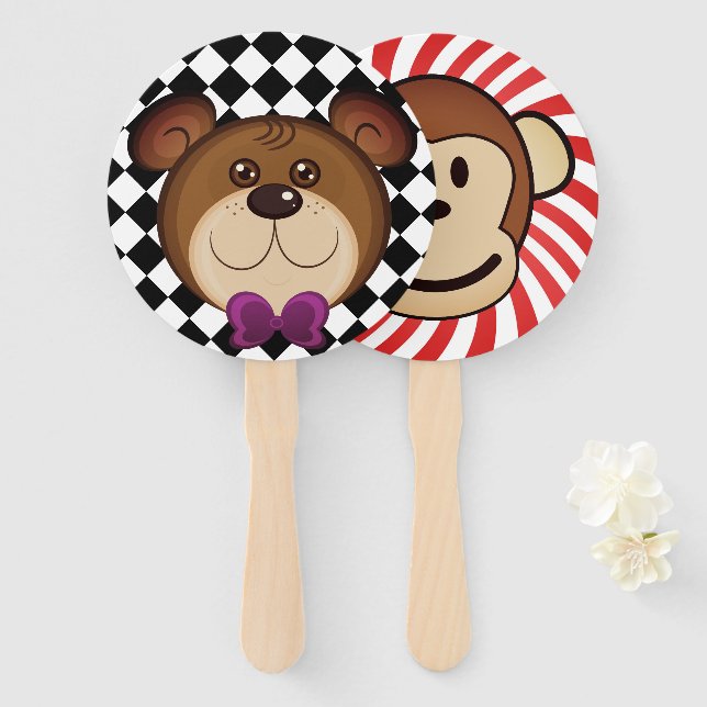 Vintage Circus Bear and Monkey Fans (Front and Back)