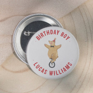 Vintage Circus Bear Birthday Boy 2 Inch Round Button
