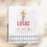 Vintage Circus Bear Boy Birthday Party Budget<br><div class="desc">Cute boys circus birthday party invitation featuring a hand-painted diamond harlequin pattern and a playful illustration of a circus bear on a unicycle. The birthday boy’s name appears in bold red lettering, with party details displayed in a fun ticket-style layout. Cards reverse to the same diamond pattern. Perfect for a...</div>