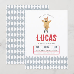 Vintage Circus Bear Boy Birthday Party Invitation