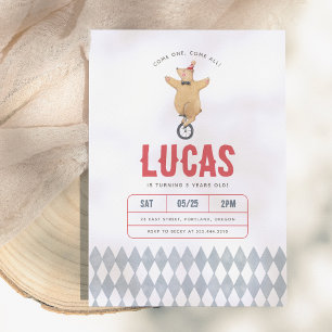 Vintage Circus Bear Boy Birthday Party Invitation