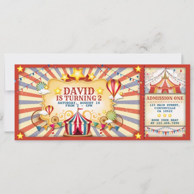 Vintage Circus Birthday Ticket Invitation (Front)