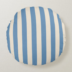 Vintage Circus Blue & Cream Stripes Retro Carniv Round Pillow