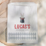 Vintage Circus Boy Birthday Party Thank You Favour Bag<br><div class="desc">A birthday party favor bag to match our Vintage Circus Animals Boy Birthday Party collection. This paper favor bag features a hand-painted diamond harlequin pattern and a playful illustration of a circus bunny inside a magician's hat. The birthday boy’s name appears in bold red lettering. Perfect for filling with candies,...</div>