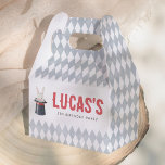 Vintage Circus Bunny Boy Birthday Party Favor Box<br><div class="desc">A birthday party favor box to match our Vintage Circus Animals Boy Birthday Party collection. This paper favor box features a hand-painted diamond harlequin pattern and a playful illustration of a circus bunny inside a magician's hat. The birthday boy’s name appears in bold red lettering. Perfect for filling with candies,...</div>