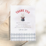 Vintage Circus Bunny Boy Birthday Party Thank You Card<br><div class="desc">A cute thank-you card to match our Vintage Circus Animals Boy Birthday Party collection. This design features a hand-painted diamond harlequin pattern and a playful illustration of a bunny in a magician hat. The text "thank you" appears in bold red lettering. Below, there is an editable thank-you message. The back...</div>