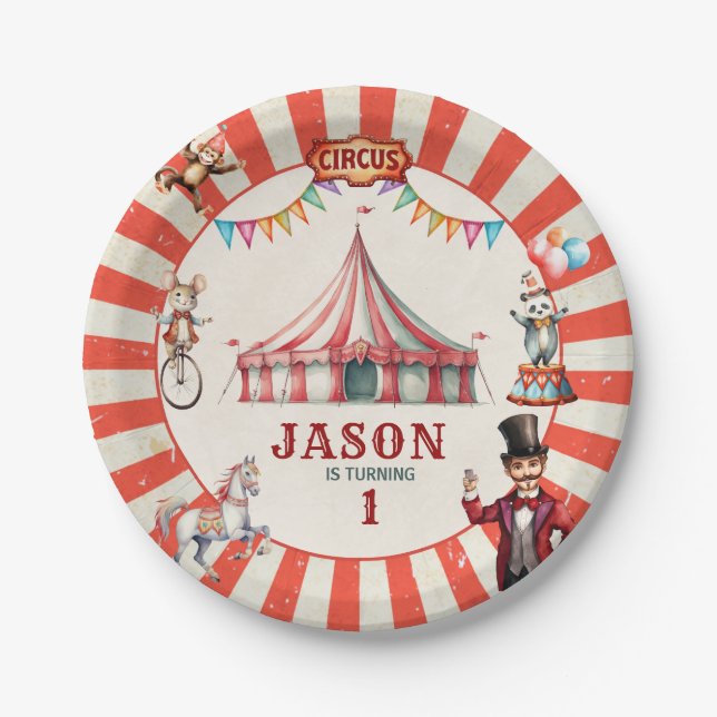 Vintage Circus Carnival Birthday Plate (Front)