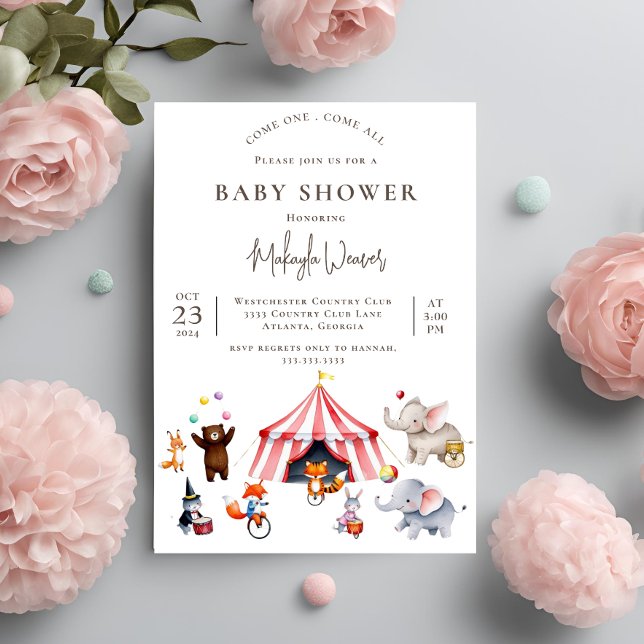 Vintage Circus Carnival cute Animal Baby Shower Invitation (Creator Uploaded)