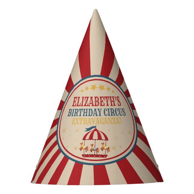 Vintage Circus Carnival Red and Blue Birthday Hat (Front)