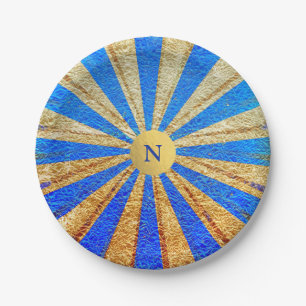 Vintage Circus Carnival Royal Blue Gold Foil Party Paper Plate