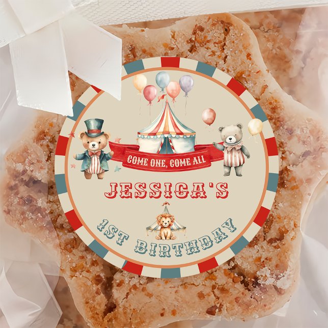 Vintage Circus Carnival Show Birthday Classic Round Sticker (Creator Uploaded)