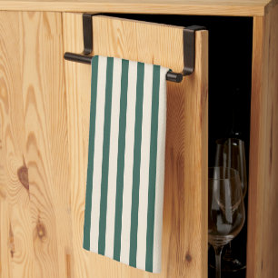 Vintage Circus Dark Green & Cream Vertical Stripes Kitchen Towel