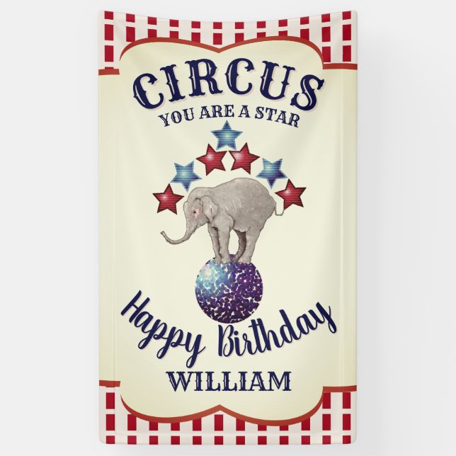 Vintage Circus Elephant Birthday Banner (Vertical)