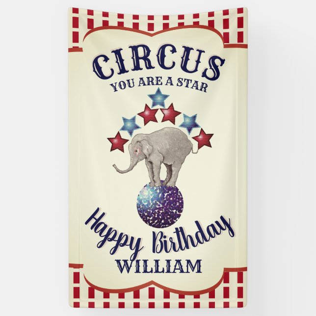 Vintage Circus Elephant Birthday Banner (Vertical)