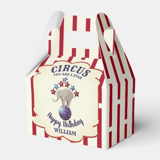 Vintage Circus Elephant Birthday Favor Box (Front Side)