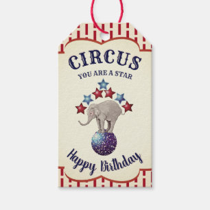 Vintage Circus Elephant Birthday Gift Tags