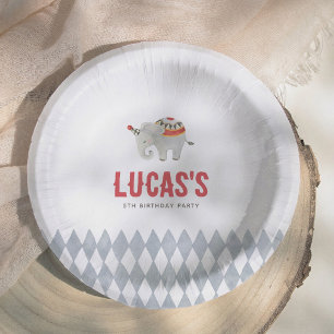 Vintage Circus Elephant Boy Birthday Party Paper Plate