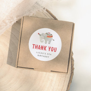 Vintage Circus Elephant Boy Birthday Thank You Classic Round Sticker