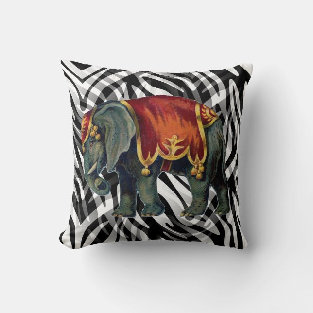 Vintage Circus Elephant Throw Pillow (Front)