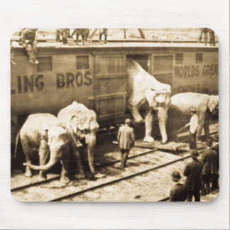 Vintage Circus Elephants Unloading from Train Car Mouse Pad