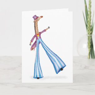 Vintage circus giraffe on stilts card