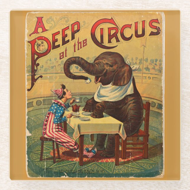 Vintage Circus Illustration Art Old Antique Glass Coaster (Front)
