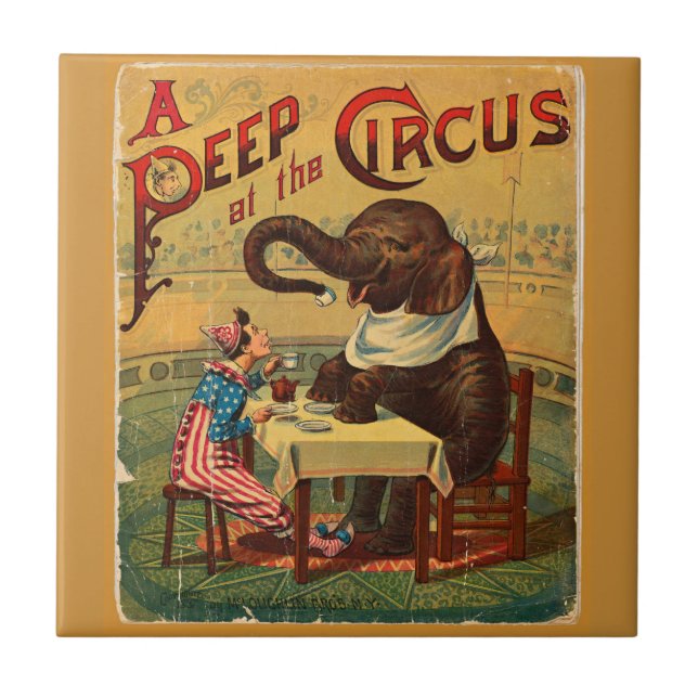 Vintage Circus Illustration Art Old Antique Tile (Front)