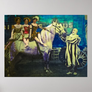 Vintage Circus Jack the Clown and Three Queens Poster
