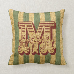 Vintage Circus Letter M Throw Pillow