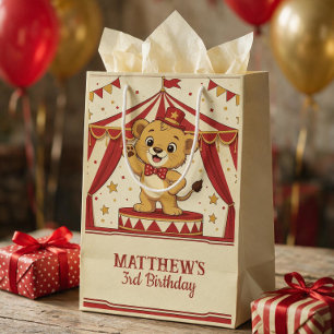 Vintage Circus Lion Cub Personalized Birthday Medium Gift Bag