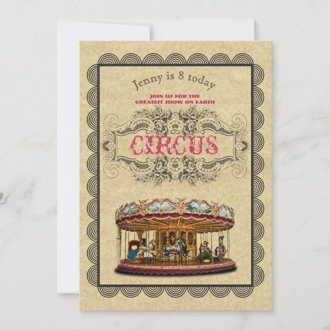 Vintage CIRCUS Party Invitation Rustique (Devant)
