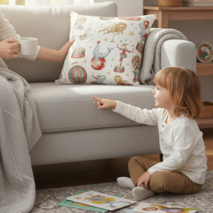 Vintage Circus Performers Red Green Pattern Throw  Pillow