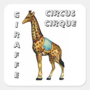 Vintage circus performing giraffe square sticker