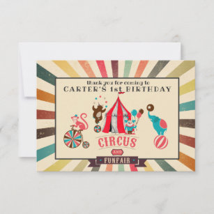 Vintage Circus Personalized Birthday Thank You