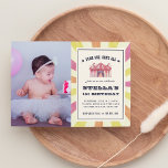 Vintage Circus Photo Birthday Party Invitation<br><div class="desc">Cute vintage style circus theme birthday party invitation features your child's photo alongside her birthday party details. "Come one, come all" appears in playbill style lettering curved over a watercolor circus tent illustration in pink. Personalize with your child's first birthday party details beneath in matching lettering accented with stars and...</div>