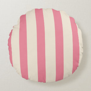 Vintage Circus Pink & Cream Vertical Stripes Round Pillow
