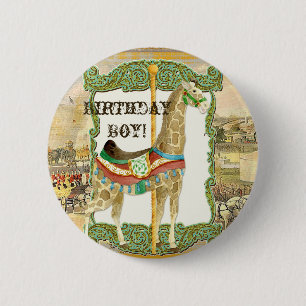 Vintage Circus Poster, Giraffe Boy Birthday Party 2 Inch Round Button