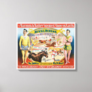 Vintage Circus Poster Of Male Equestrians & Clown Canvas Print