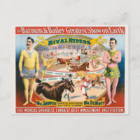 Vintage Circus Poster Of Male Equestrians & Clown