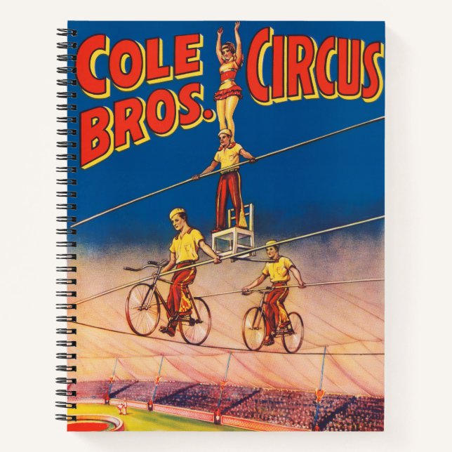 Vintage Circus Poster Showing High Wire Acrobats Notebook (Front)