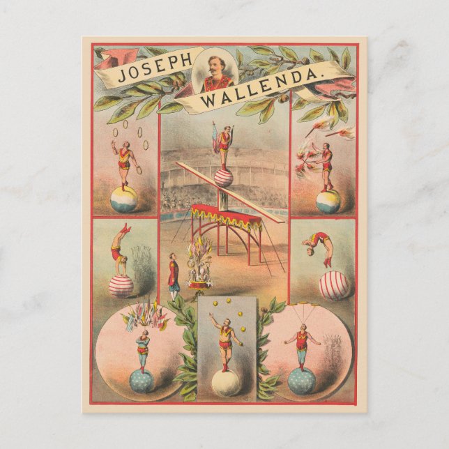 Vintage Circus Poster Showing Scenes Of Acrobatics Postcard (Front)