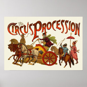 Vintage Circus Procession Clowns and Horses Poster