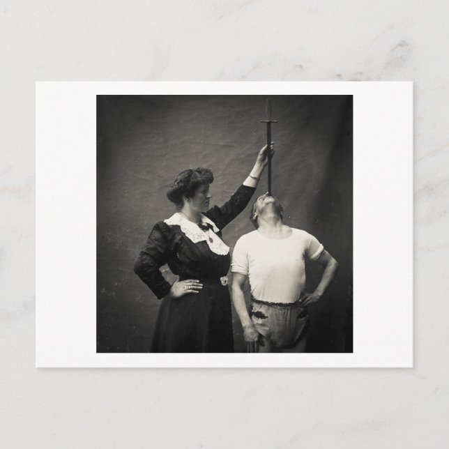 Vintage Circus Sideshow Sword Swallower Freak Postcard (Front)