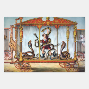 Vintage Circus Snake Handler and Caged Animals Wra Wrapping Paper Sheet