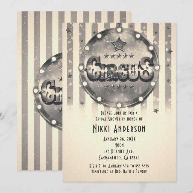 Vintage Circus Striped Stripes Party Invitations (Front/Back)