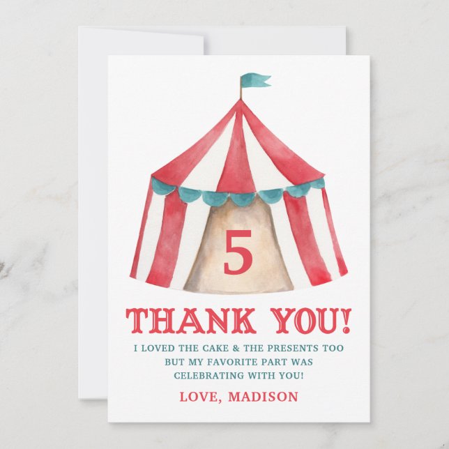 Vintage Circus Tent Birthday Thank You Card (Front)